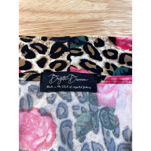 Brigette Brianna Floral Animal Print Robe Women L? Ruffle Sleeve Hem USA - Picture 7 of 8